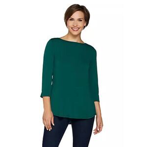 Joan‎ Rivers Womens 3X Knit Top Emerald Green Triple Back Pleat 3/4 Sleeves NWT